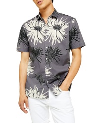 Topman Slim Fit Chrysanthemum Print Short Sleeve Button Up Shirt