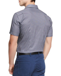 Ermenegildo Zegna Soccer Ball Print Short Sleeve Sport Shirt Navy