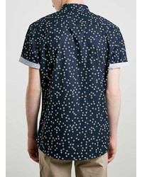 Topman Navy Ditsy Floral Print Short Sleeve Smart Shirt