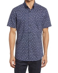 Nordstrom Trim Fit Dot Print Short Sleeve Button Up Shirt