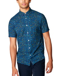 Good Man Brand Trim Fit Patterned Short Sleeve Button Up Shirt