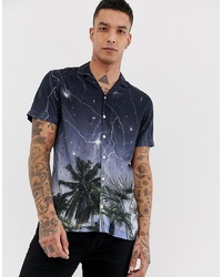 Twisted Tailor Viscose Revere Collar Shirt With Lightening Print