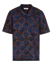 Valentino Vltn Grid Camouflage Print Shirt