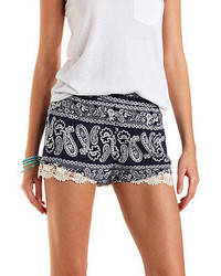 Charlotte Russe Crochet Trim Printed High Waisted Shorts