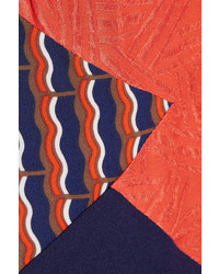 Diane von Furstenberg Frederica Paneled Printed Stretch Silk Dress Navy