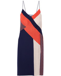 Diane von Furstenberg Frederica Paneled Printed Stretch Silk Dress Navy