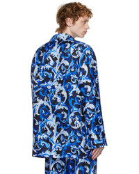 Versace Underwear Blue Silk Baroccoflage Shirt