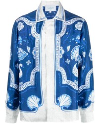 Casablanca Embroidered Button Down Silk Shirt