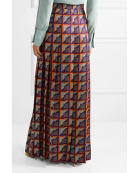 Gucci Pleated Printed Silk Twill Maxi Skirt