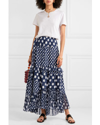 Diane von Furstenberg Tiered Ruffled Printed Silk Chiffon Maxi Skirt
