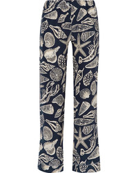 Navy Print Silk Pants