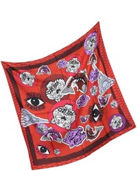 Kenzo Badges Tiger Print Silk Square Scarves