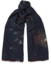 Valentino Fringed Printed Cashmere Silk And Wool Blend Scarf