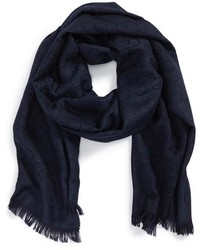Ferragamo Gancini-print frayed-hem scarf - Blue
