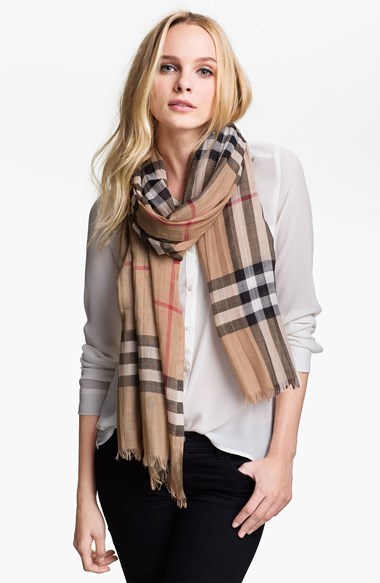 Burberry Giant Check Print Wool Silk Scarf, $390 | Nordstrom | Lookastic