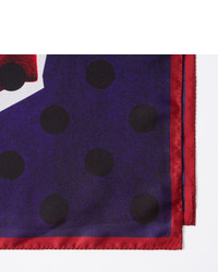 Paul Smith Navy And Red Rose And Polka Dot Print Silk Square Scarf