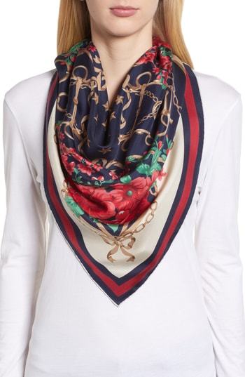 buste Pakket Empirisch Gucci Rose Chain Foulard Silk Twill Scarf, $495 | Nordstrom | Lookastic