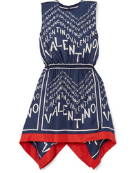 Valentino Asymmetric Printed Silk Twill Mini Dress