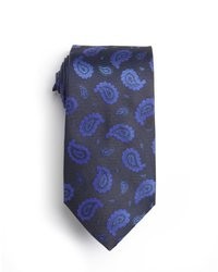 Etro Navy And Cobalt Blue Print Silk Tie