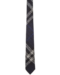 Burberry Navy Silk Monogram Check Classic Cut Tie