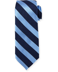 Neiman Marcus Silk Wide Stripe Printed Tie Navy