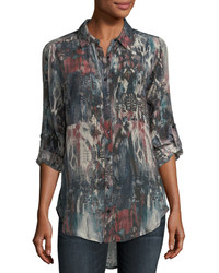 Tolani Evelyn Button Front Abstract Print Silk Tunic Plus Size