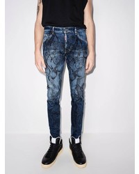 DSQUARED2 Floral Print Bleached Effect Skinny Jeans