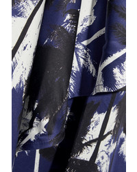 Jason Wu Grosgrain Trimmed Printed Cotton Poplin Skirt Navy