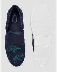 Asos Slip On Sneakers In Floral Hawaiian Print And Elastic Strap