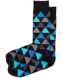 Jonathan Adler Aztec Print Knit Socks Blue
