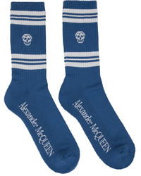 Alexander McQueen Blue White Stripe Skull Socks