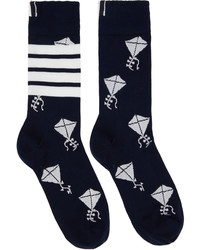 Thom Browne Navy 4 Bar Stripe Kite Icon Socks