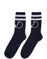 Valentino Navy And Grey Garavani Vlogo Socks