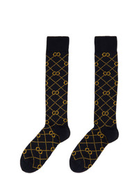 Gucci Navy And Yellow Gg Socks