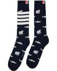 Thom Browne Navy Half Drop Bear Salmon Socks