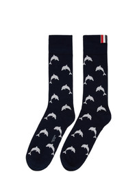 Thom Browne Navy Intarsia Dolphin Icon Socks