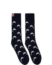 Thom Browne Navy Intarsia Dolphin Icon Socks