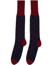 Gucci Navy Red Gg Print Socks