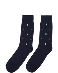 Burberry Navy Tb Monogram Star Socks