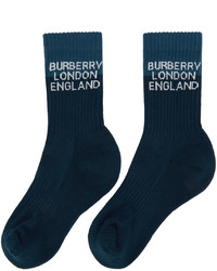 Burberry Navy Two Tone Logo Intarsia Socks