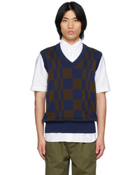 Fred Perry Navy Brown Chequerboard Vest
