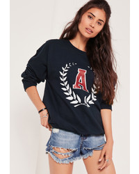 Missguided A Graphic Sweatshirt Navy
