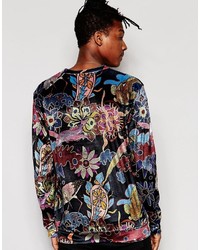 Jaded London Velvet Sweatshirt With All Over Floral Bird Print