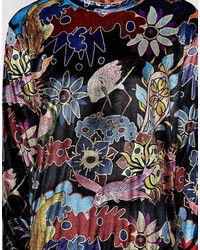 Jaded London Velvet Sweatshirt With All Over Floral Bird Print