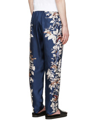 Dolce & Gabbana Blue Bird Print Silk Trousers