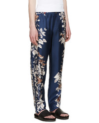 Dolce & Gabbana Blue Bird Print Silk Trousers