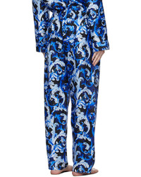 Versace Underwear Blue Silk Baroccoflage Lounge Pants