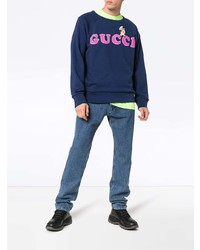 Gucci Blue Baby Print Logo Long Sleeve Cotton Sweatshirt