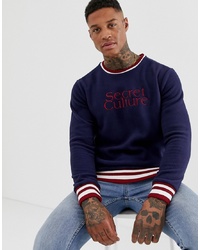 Pull&Bear Borg Sweatshirt In Navy With Slogan Embroidery