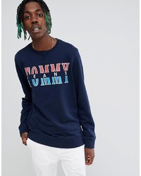 Tommy Jeans Capsule Essential Split Logo Crewneck Sweatshirt In Navy